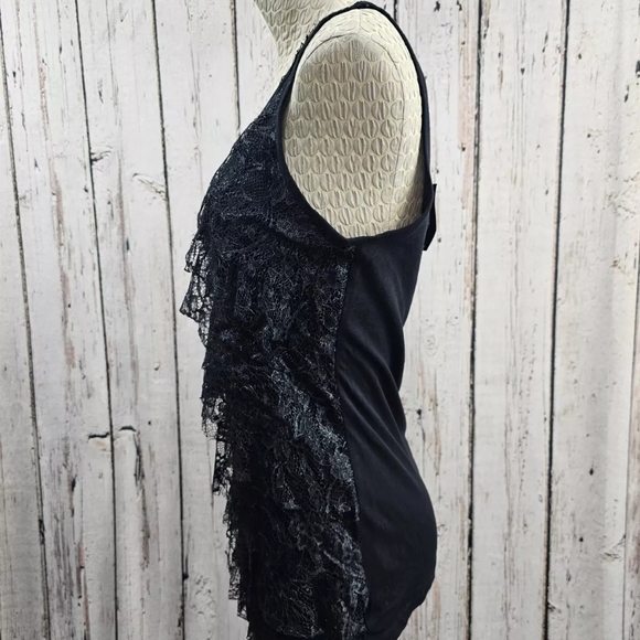 Women's Medium Express Black & Metallic Ruffle Tank Top Blouse Shirt NEW - Picture 4 of 8
